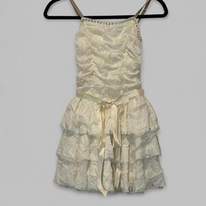 Elegant Cream Ruffled Dress with rhinestones and built in shorts Youth Large